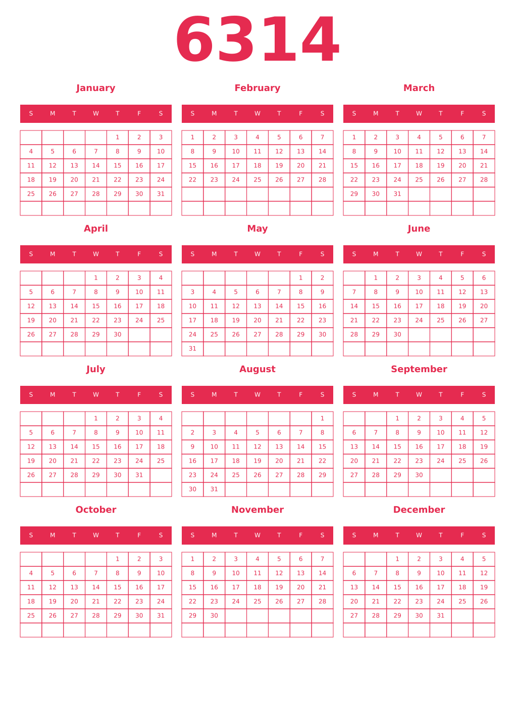 Printable 6314 Year Calendars amaranth