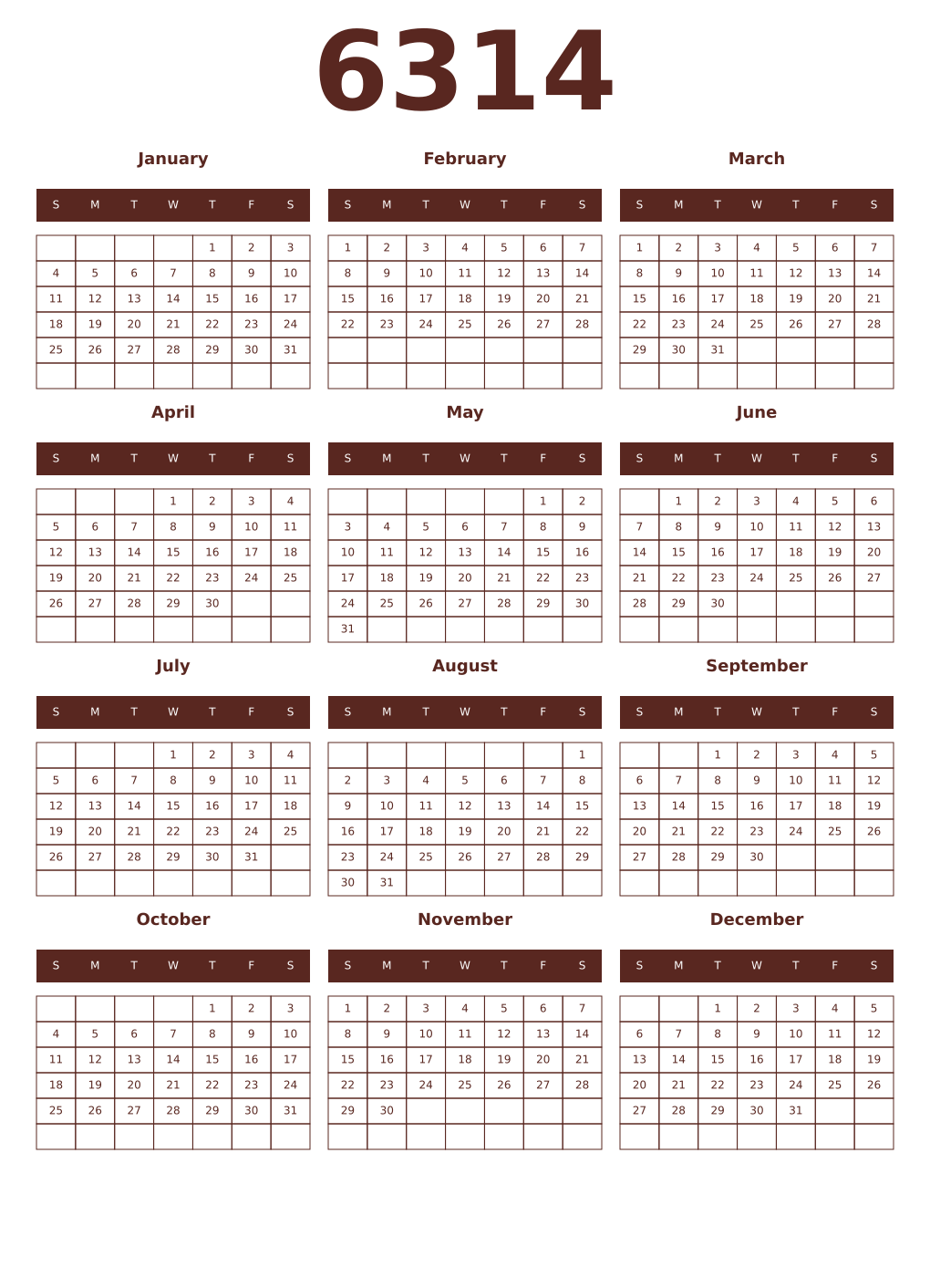Printable 6314 Year Calendars mortuum