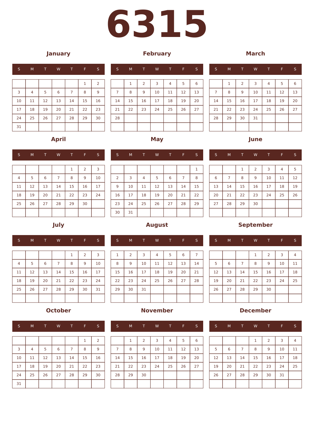 Printable 6315 Year Calendars mortuum