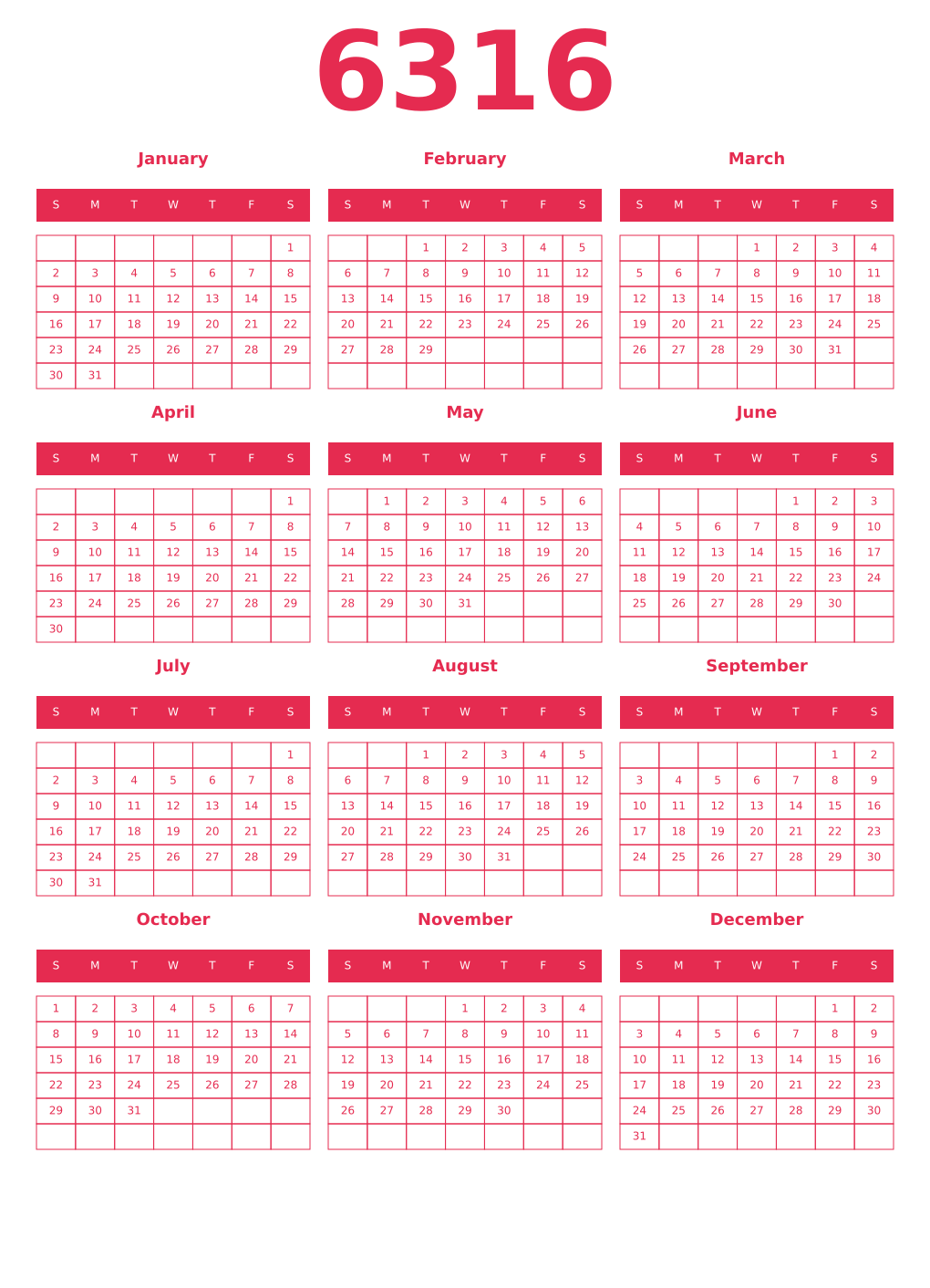 Printable 6316 Year Calendars amaranth
