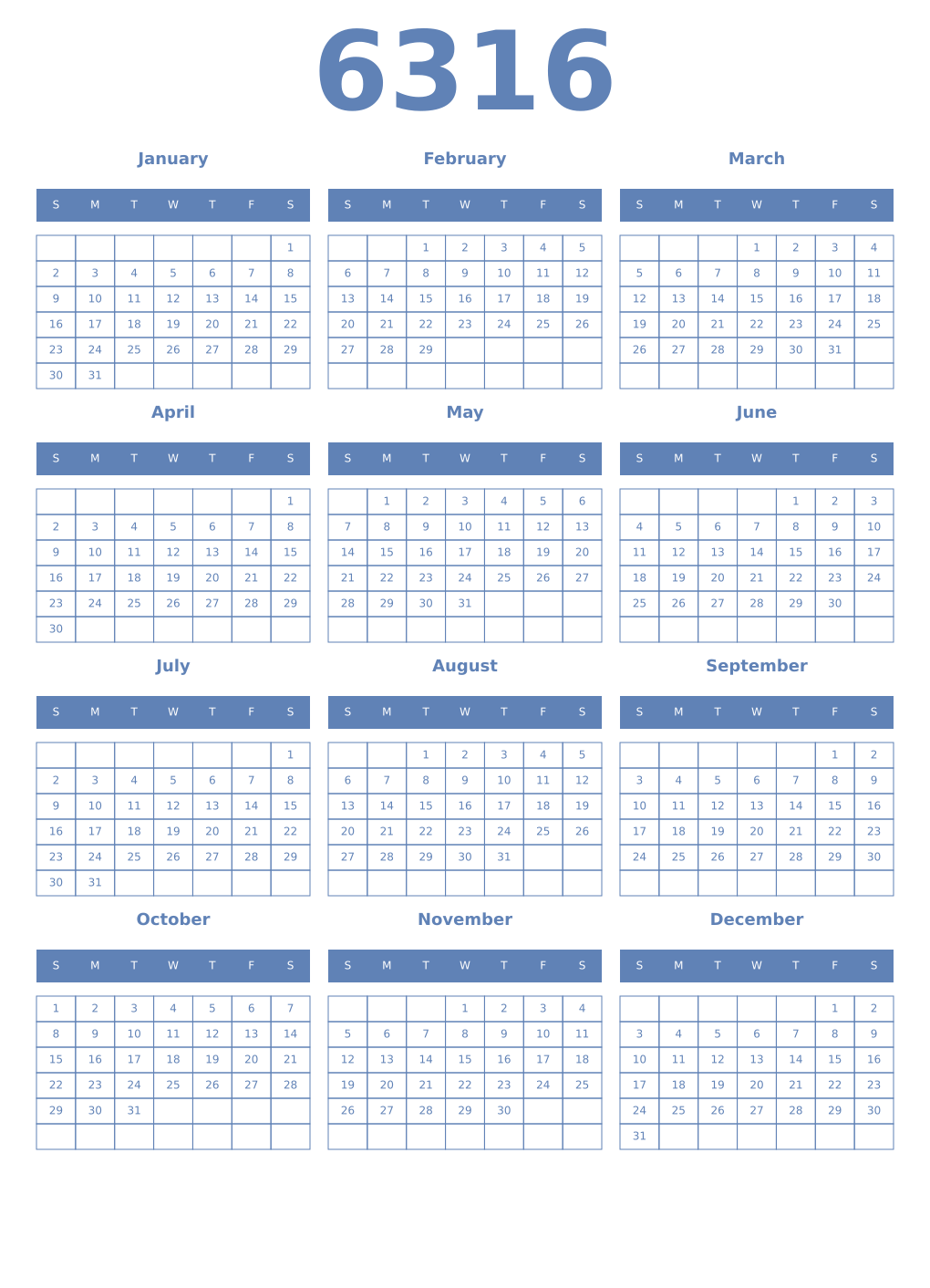 Printable 6316 Year Calendars glaucous