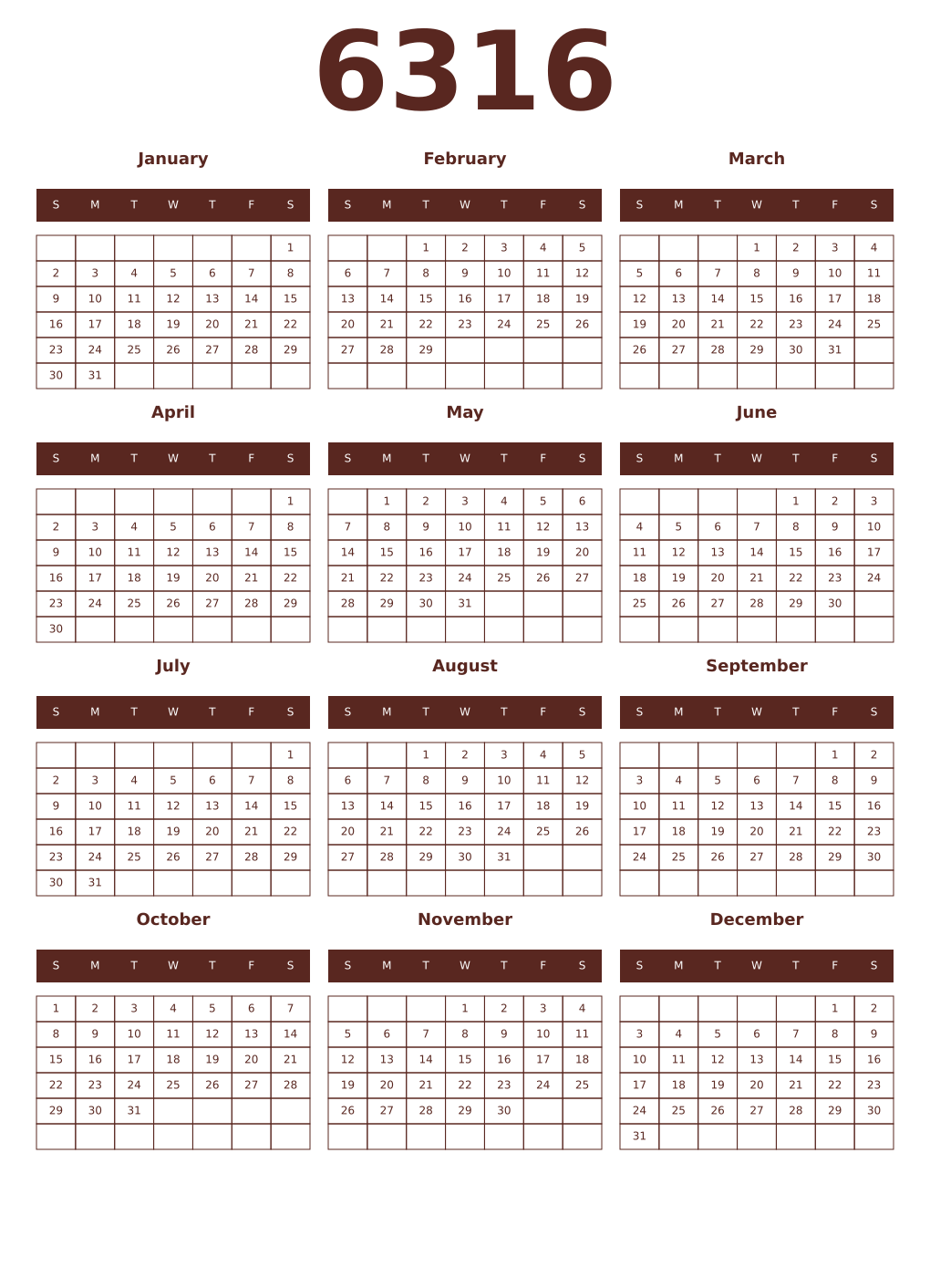 Printable 6316 Year Calendars mortuum