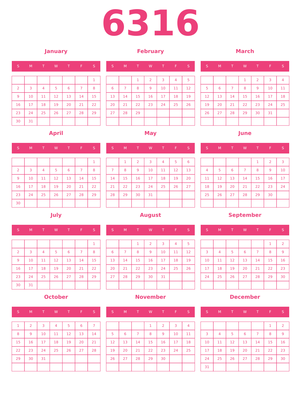 Printable 6316 Year Calendars pink
