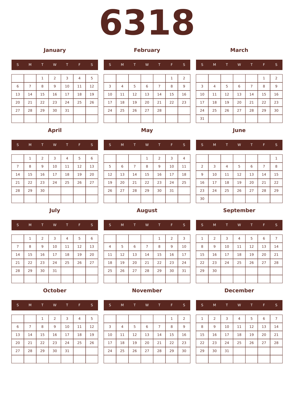 Printable 6318 Year Calendars mortuum