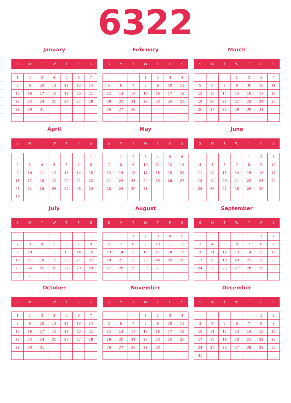 Printable 6322 Year Calendars amaranth