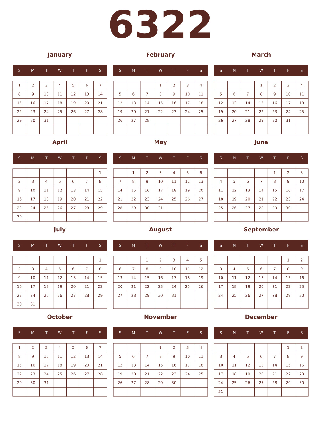 Printable 6322 Year Calendars mortuum