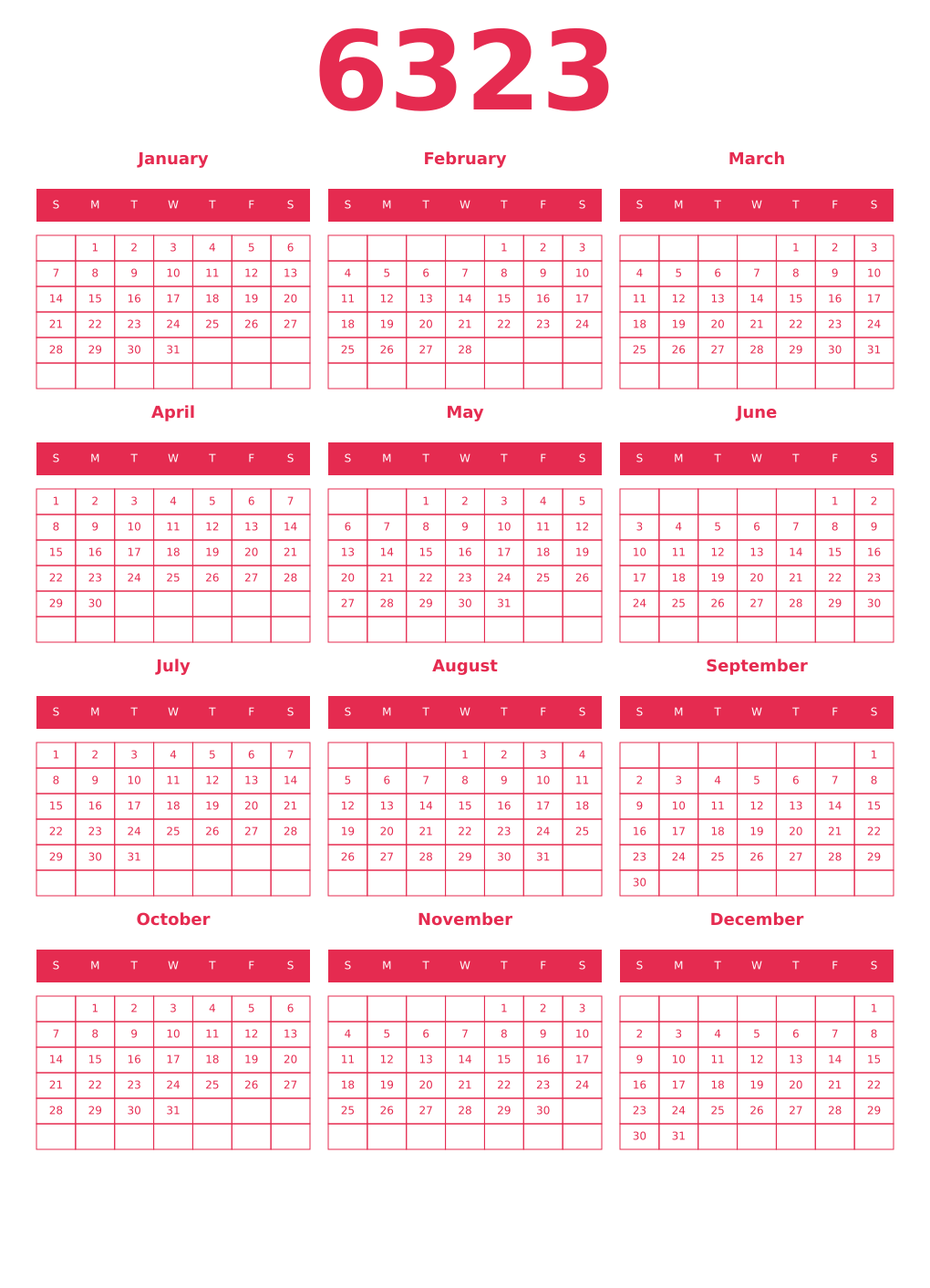Printable 6323 Year Calendars amaranth