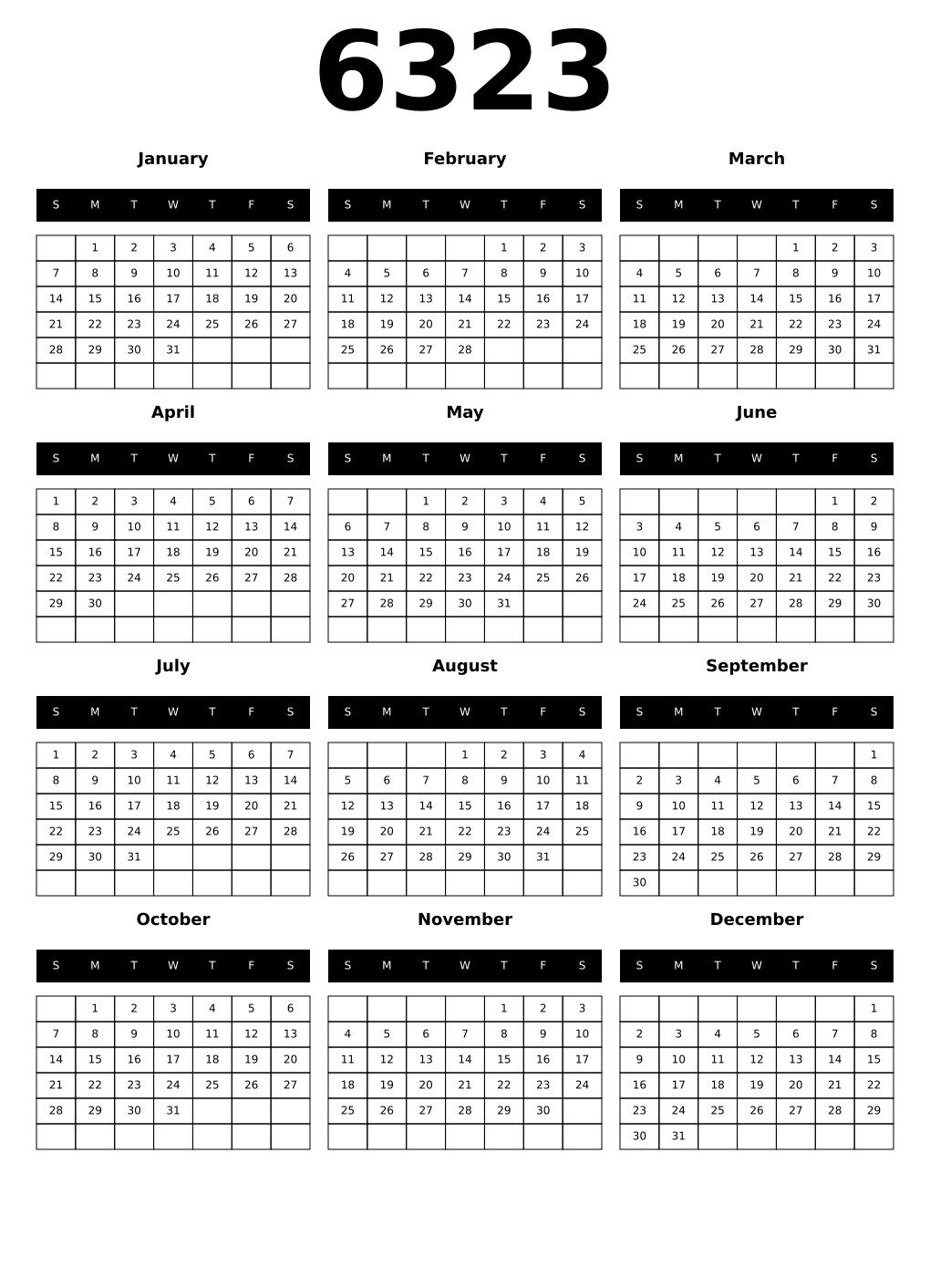 Printable 6323 Calendars