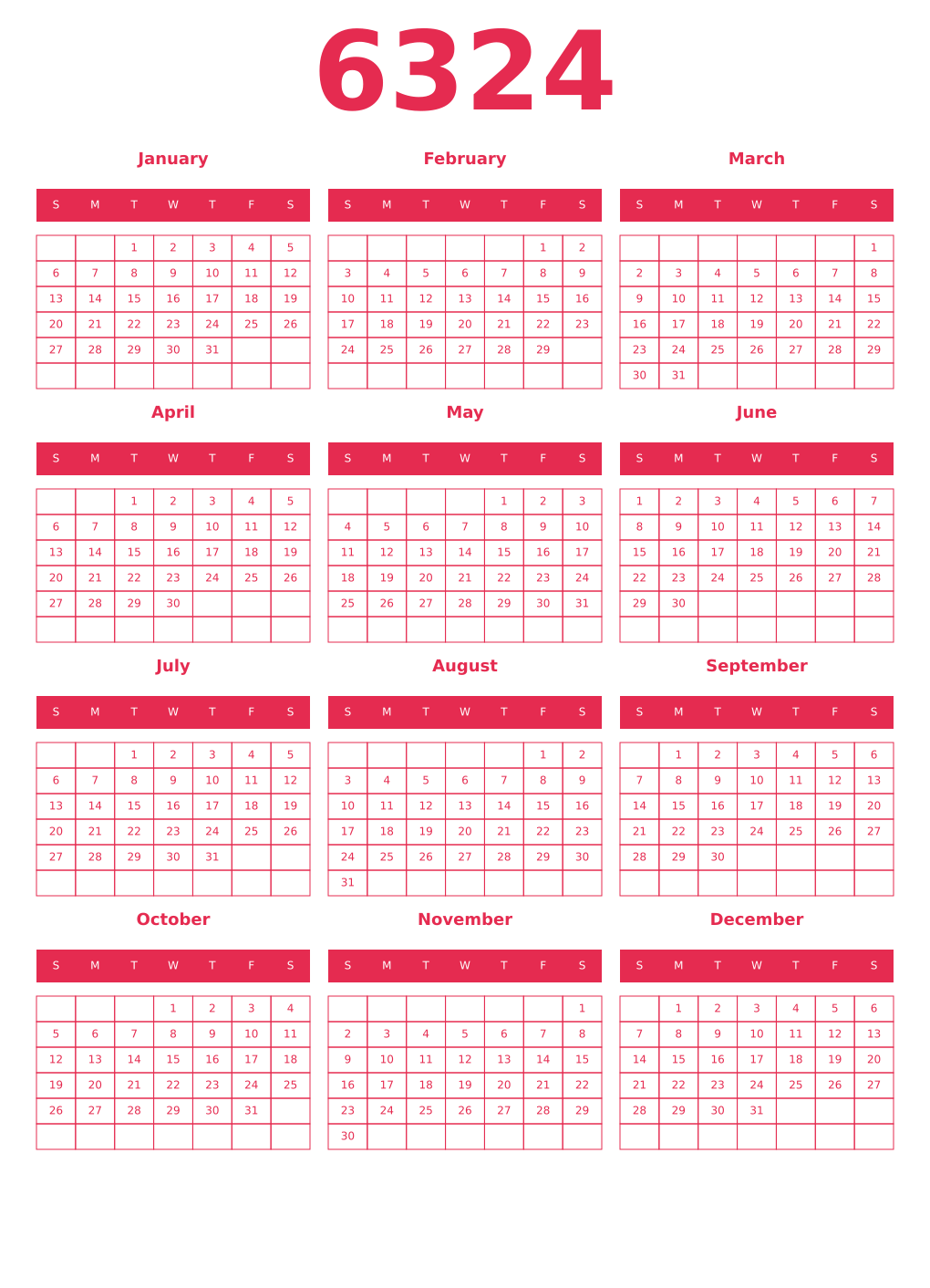 Printable 6324 Year Calendars amaranth