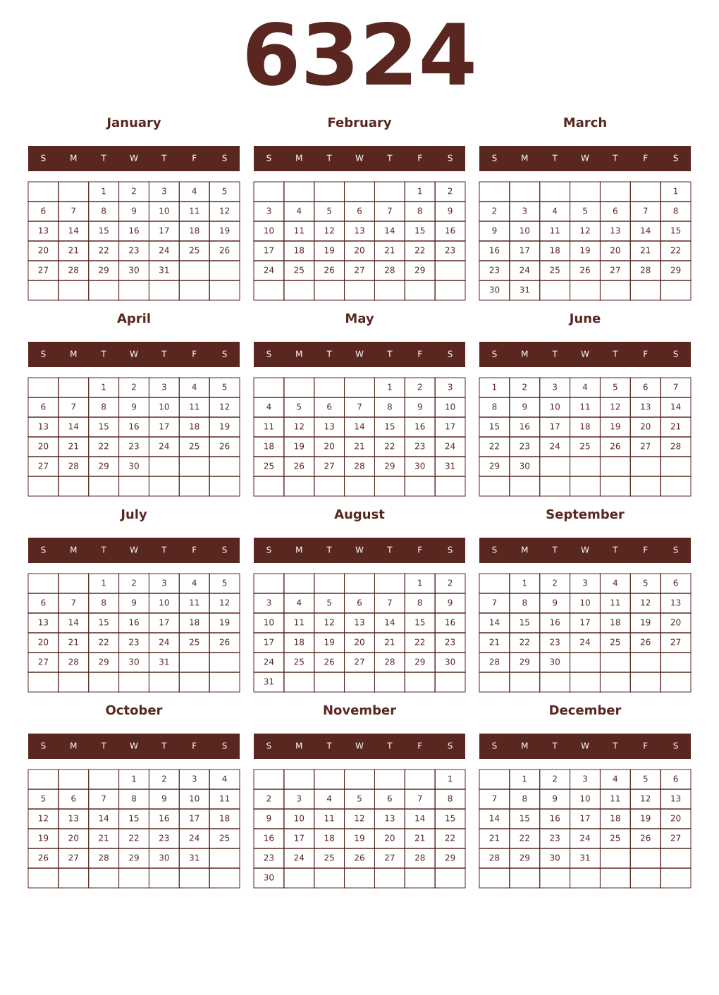 Printable 6324 Year Calendars mortuum