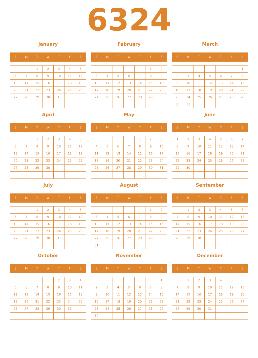 Printable 6324 Year Calendars orange