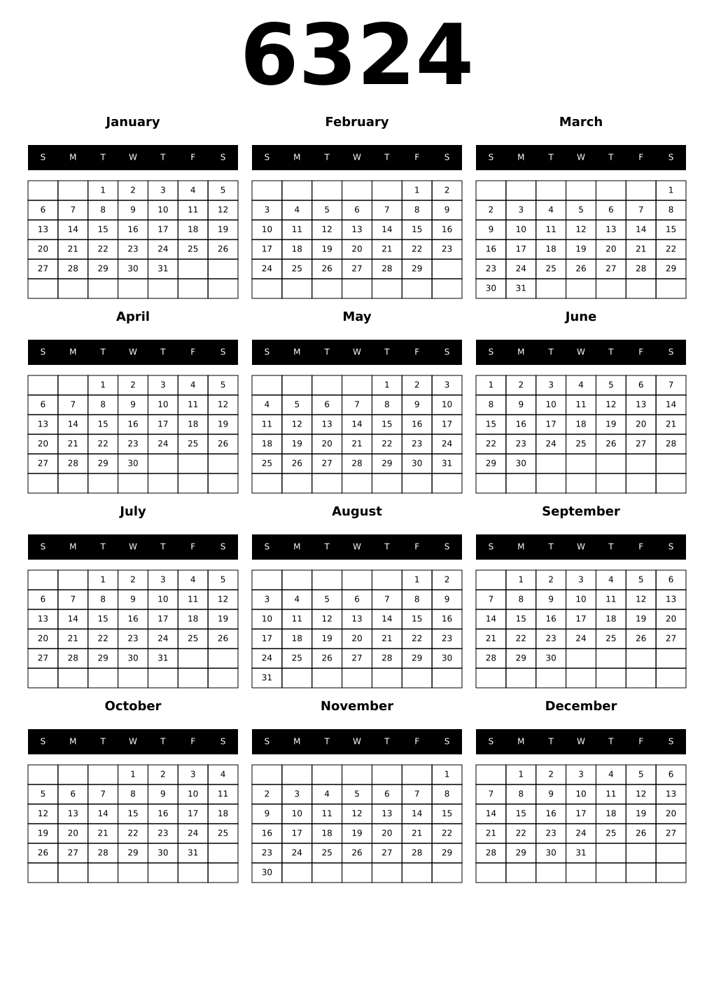 Printable 6324 Calendars