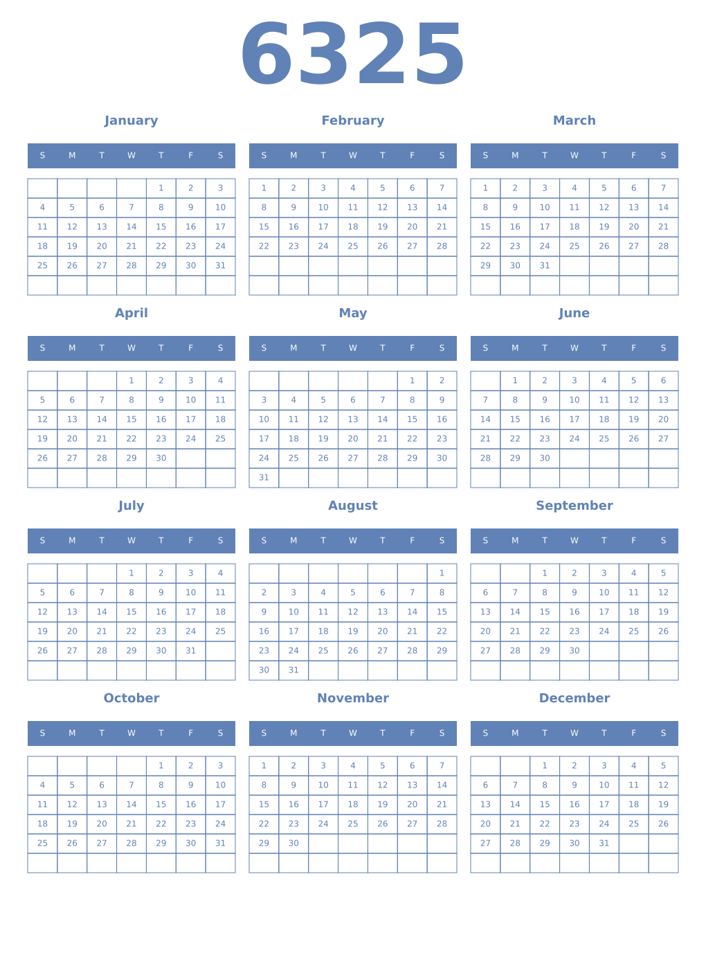 Printable 6325 Year Calendars glaucous