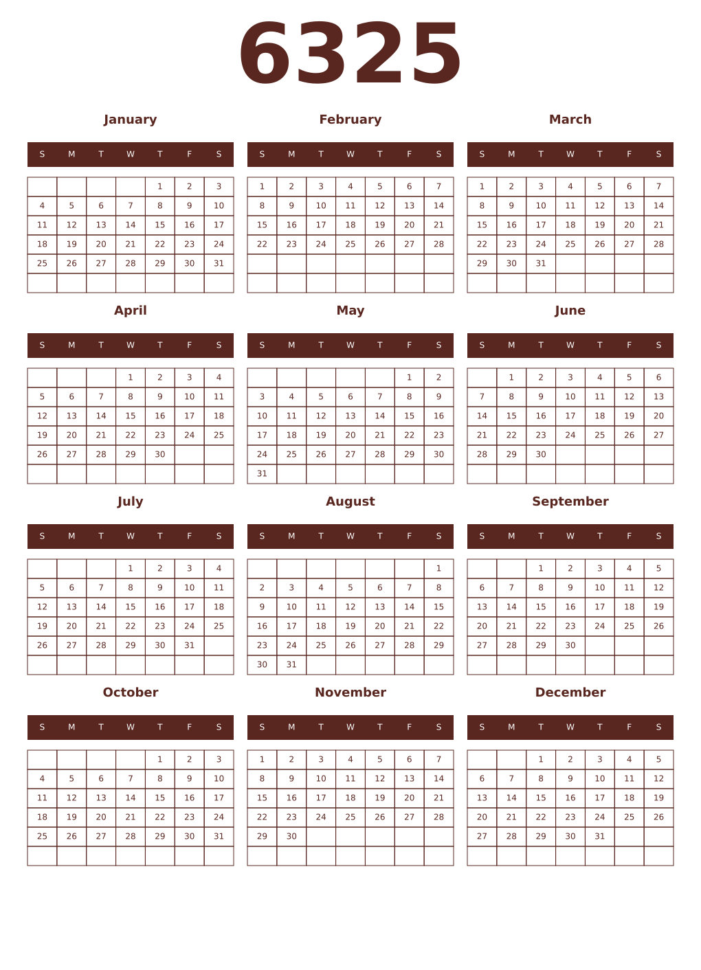 Printable 6325 Year Calendars mortuum