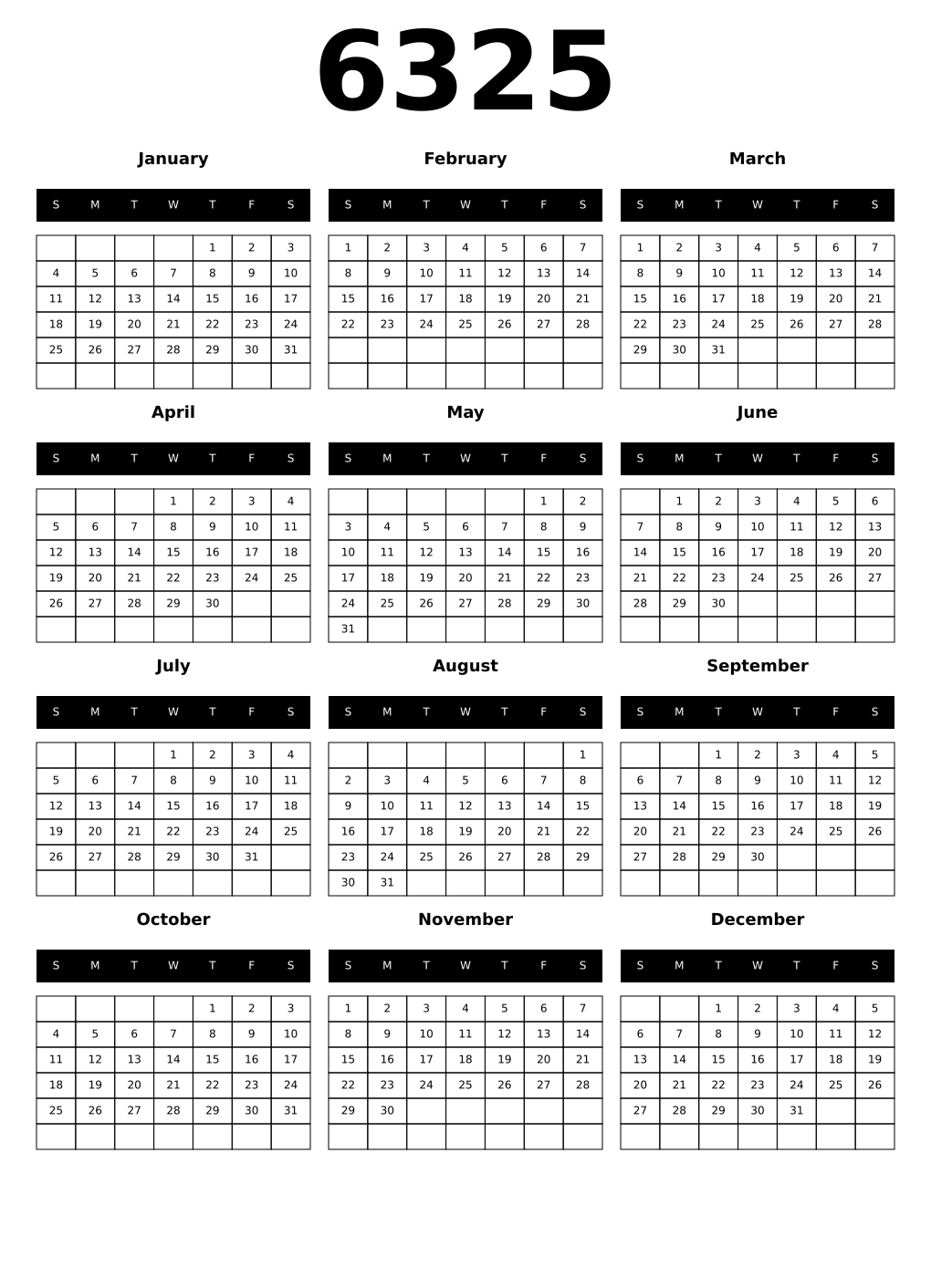 Printable 6325 Calendars