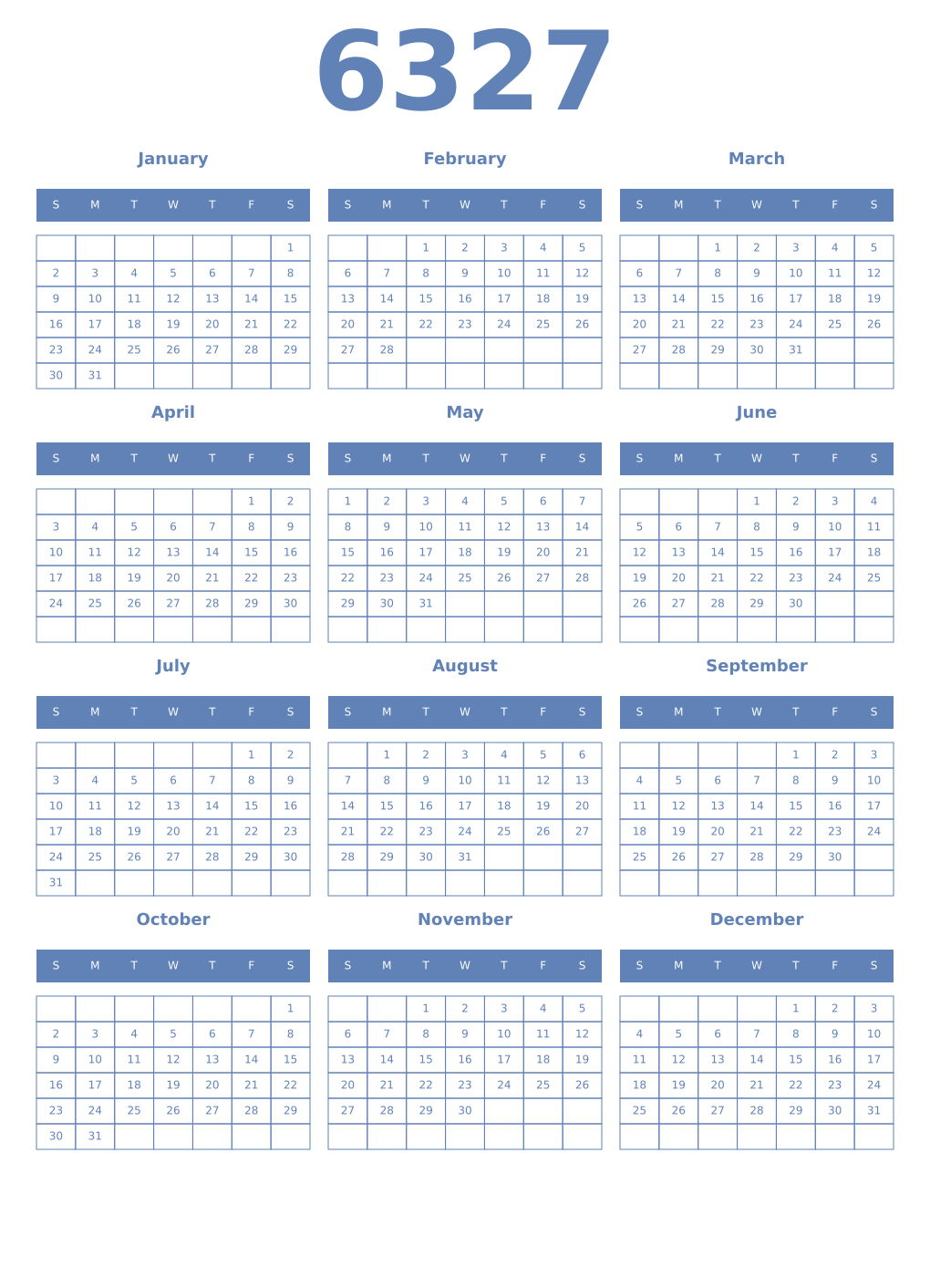 Printable 6327 Year Calendars glaucous