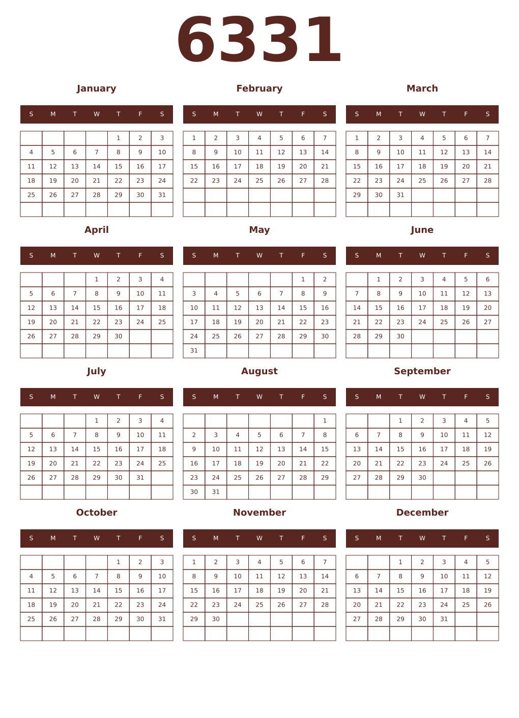 Printable 6331 Year Calendars mortuum