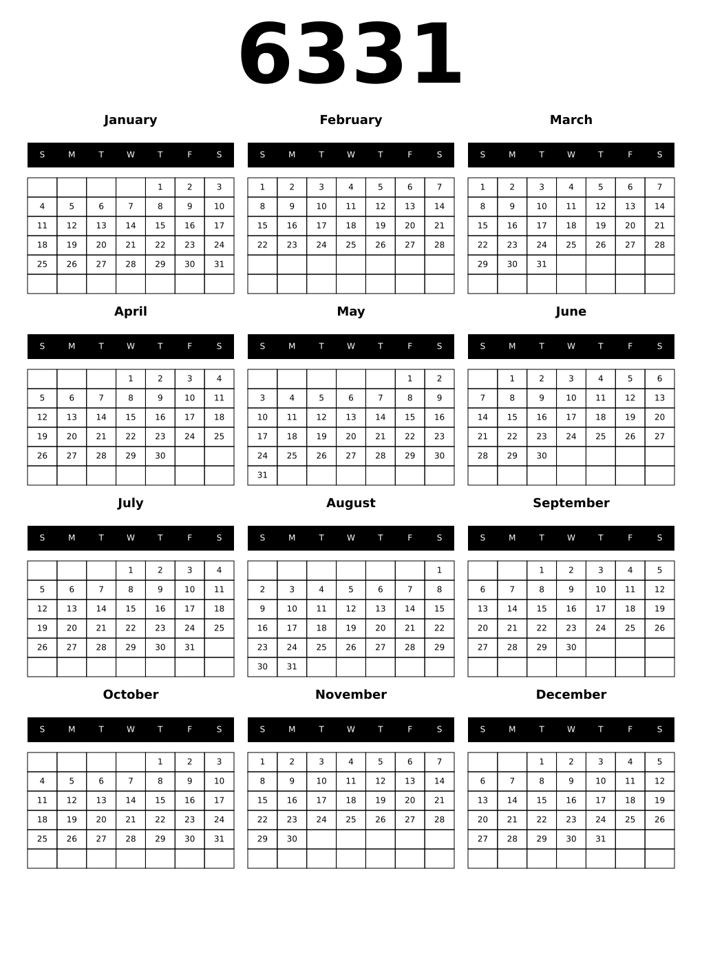 Printable 6331 Calendars