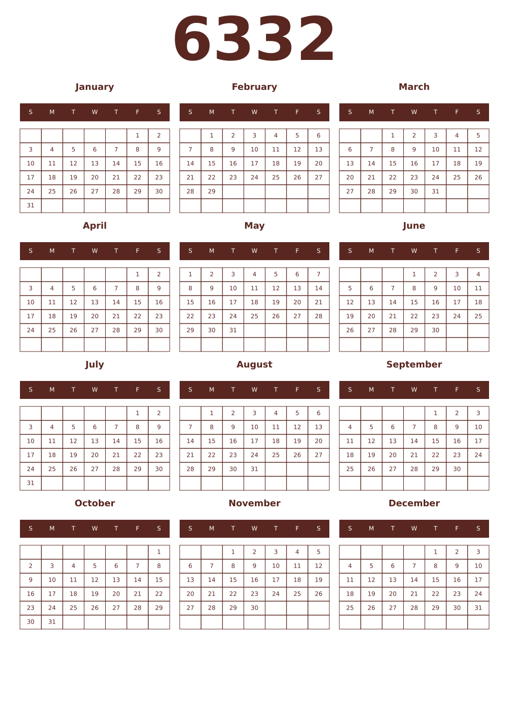 Printable 6332 Year Calendars mortuum