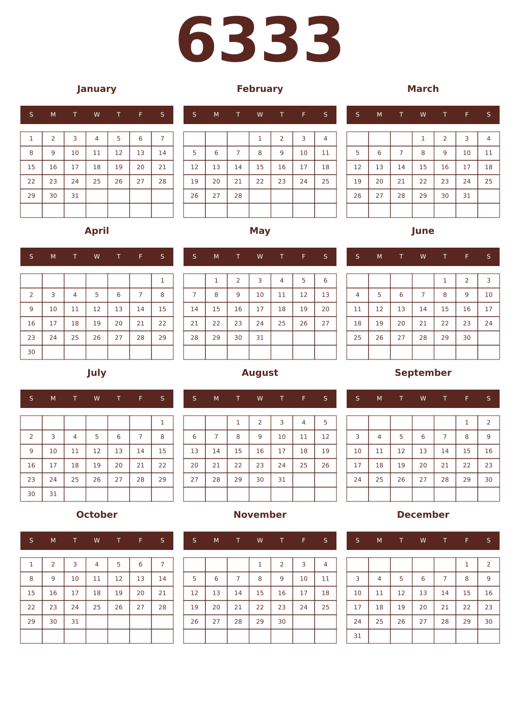 Printable 6333 Year Calendars mortuum