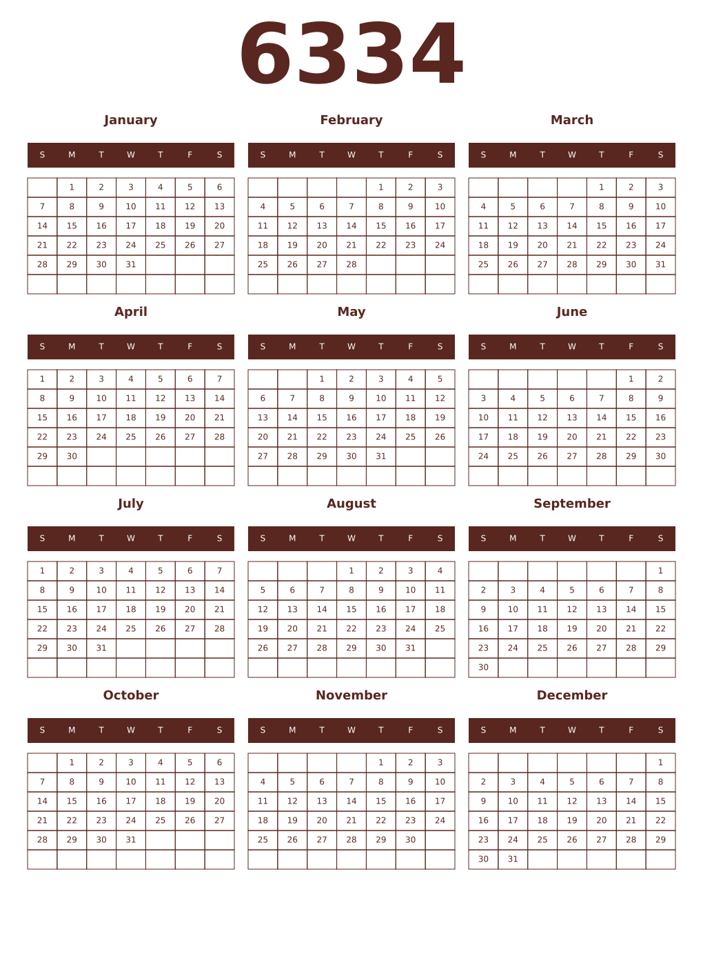 Printable 6334 Year Calendars mortuum