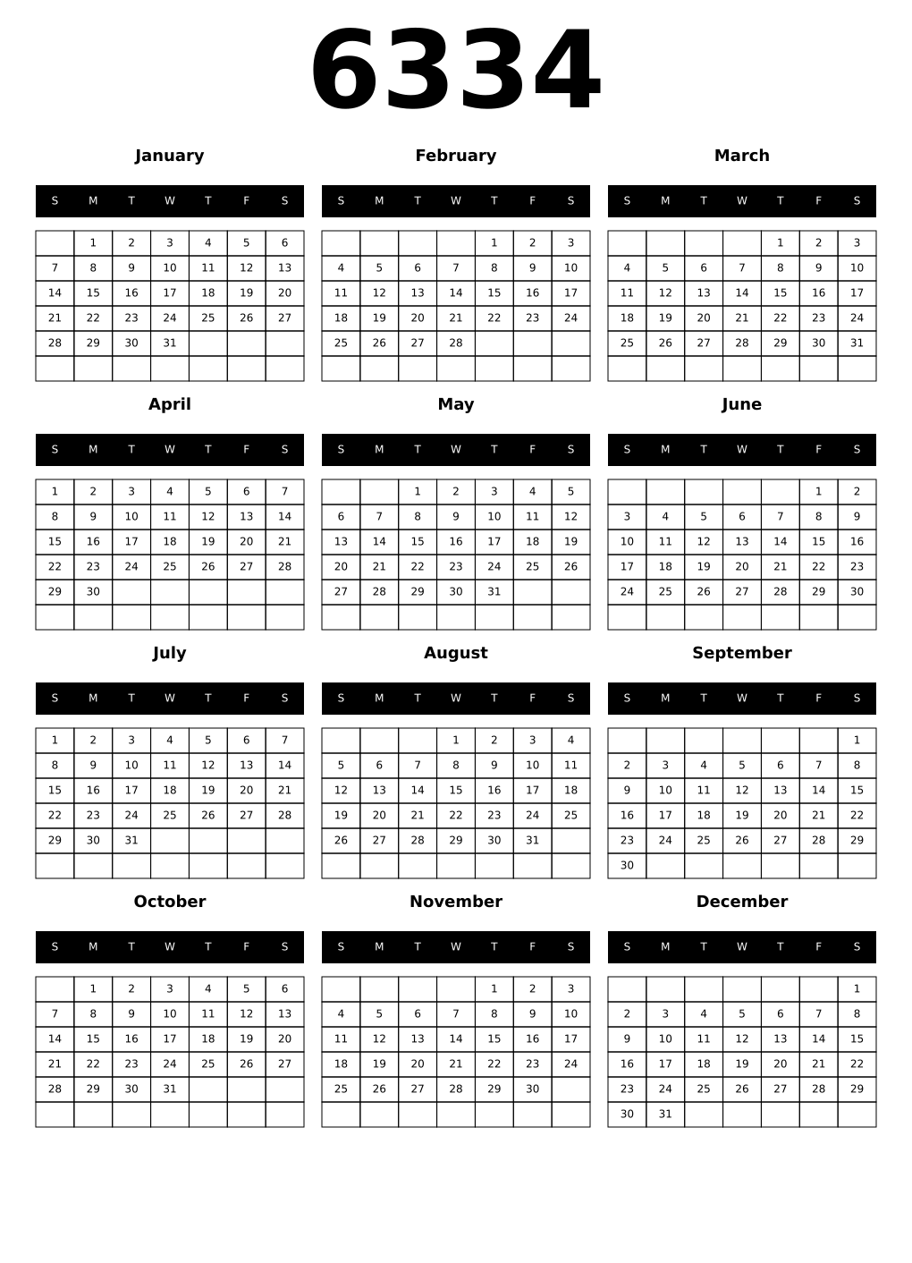 Printable 6334 Calendars