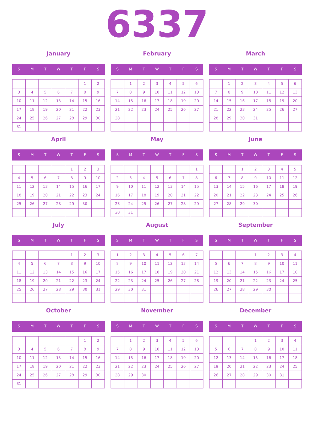 Printable 6337 Calendars