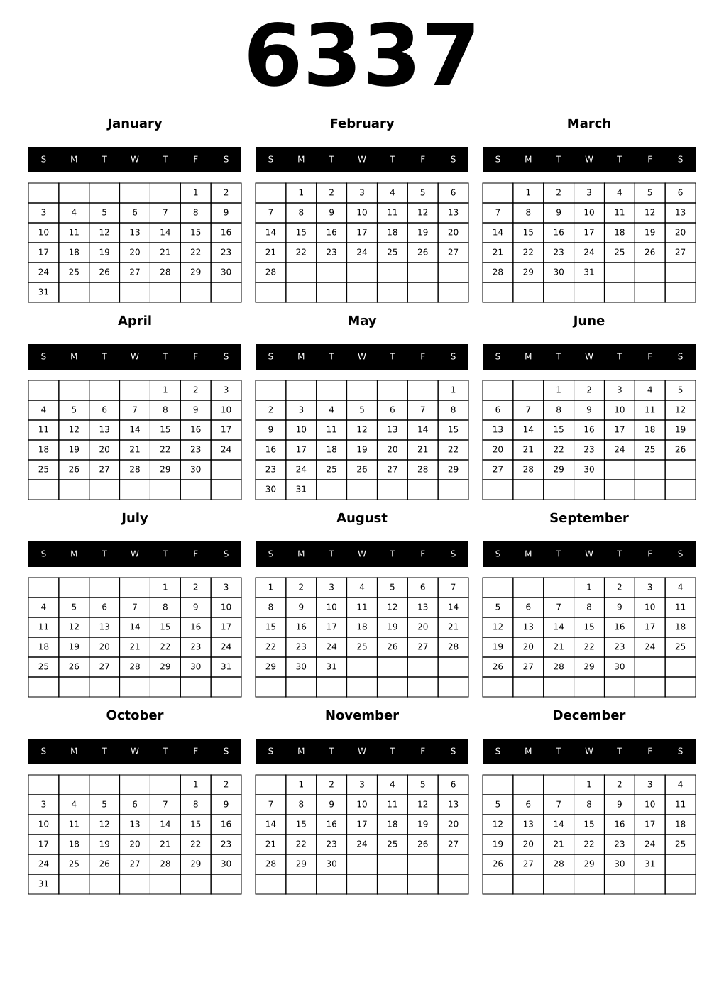 Printable 6337 Calendars
