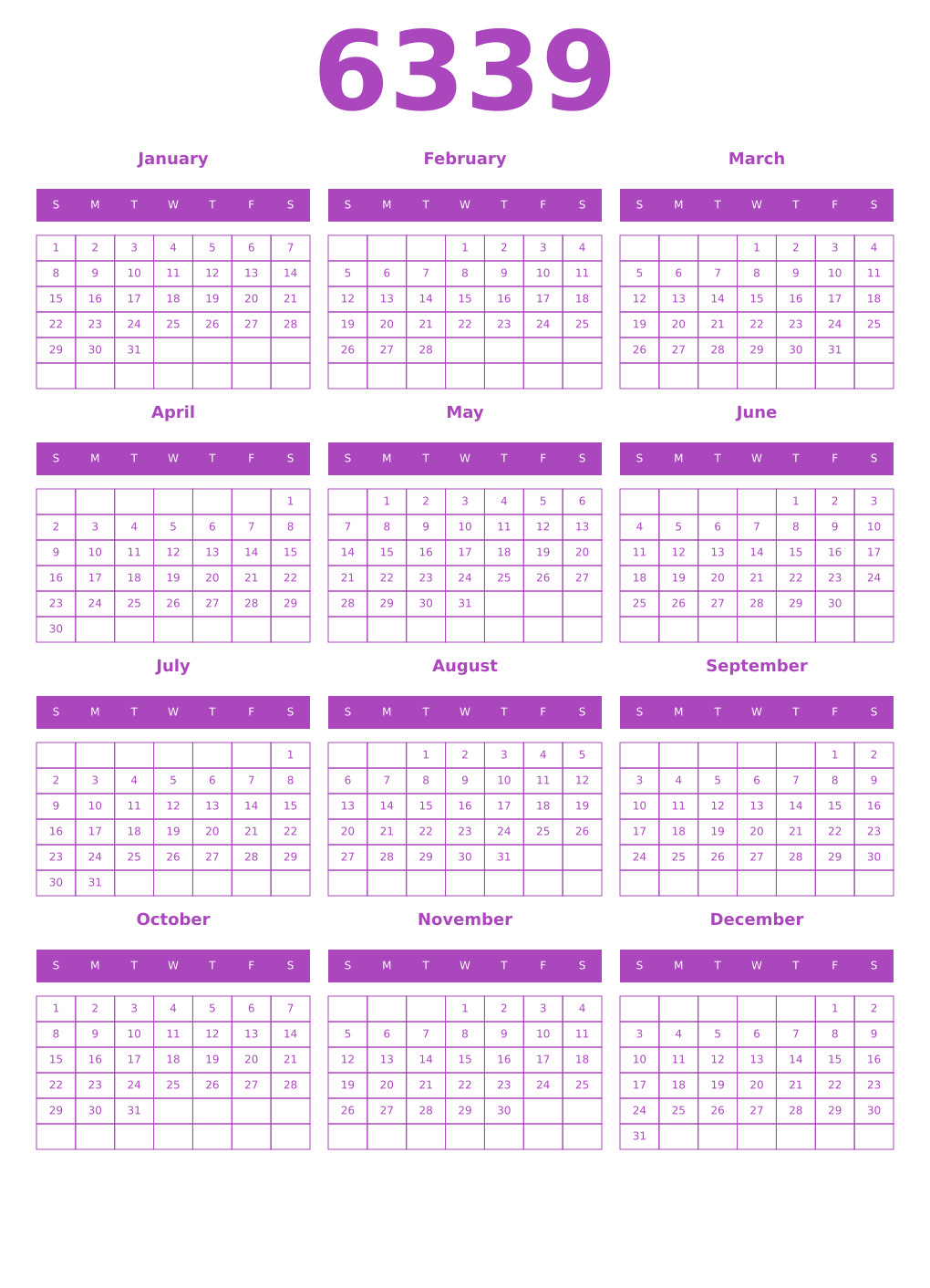 Printable 6339 Calendars