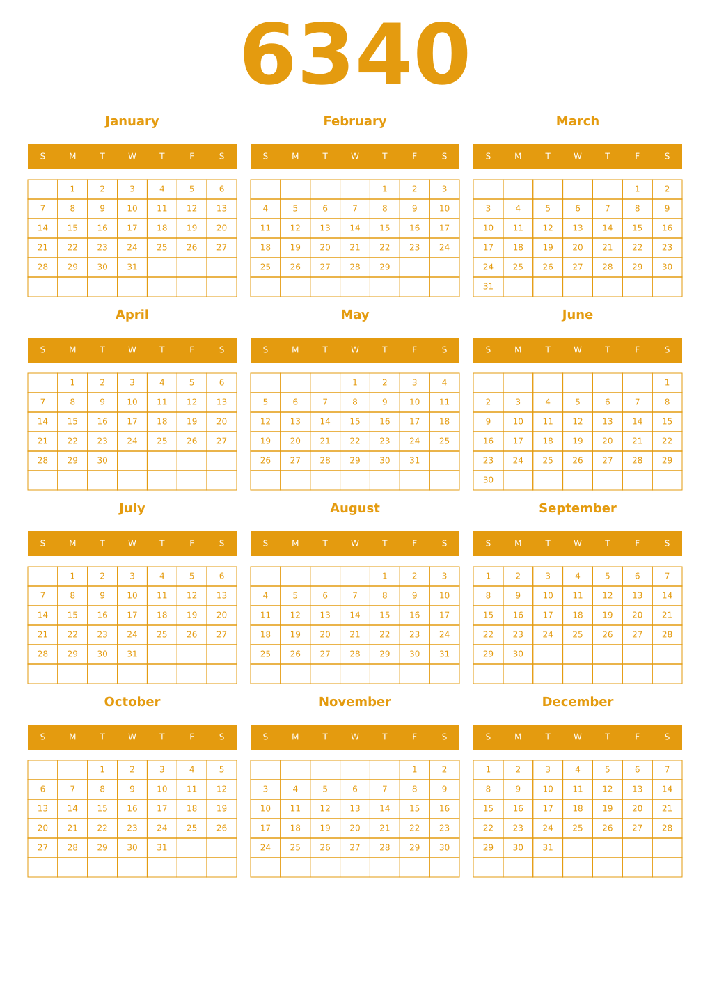 Printable 6340 Year Calendars gamboge