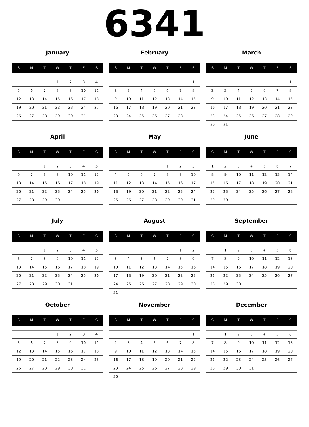 Printable 6341 Calendars