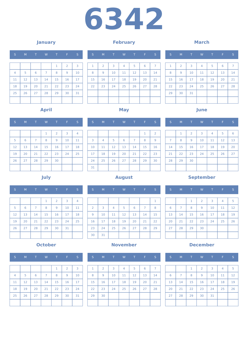Printable 6342 Year Calendars glaucous