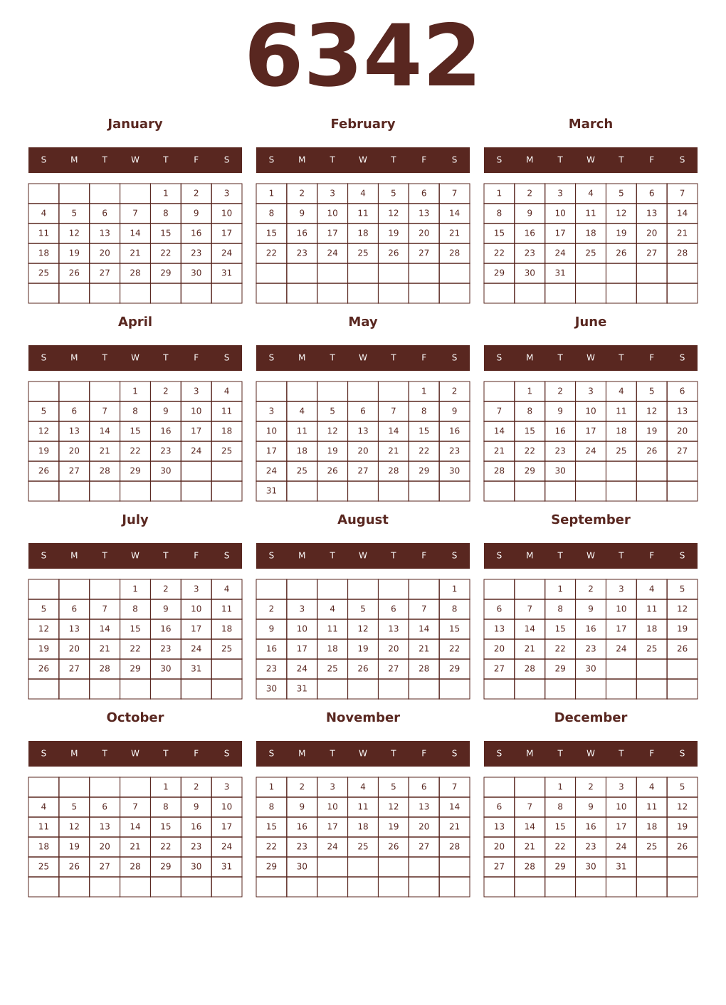 Printable 6342 Year Calendars mortuum