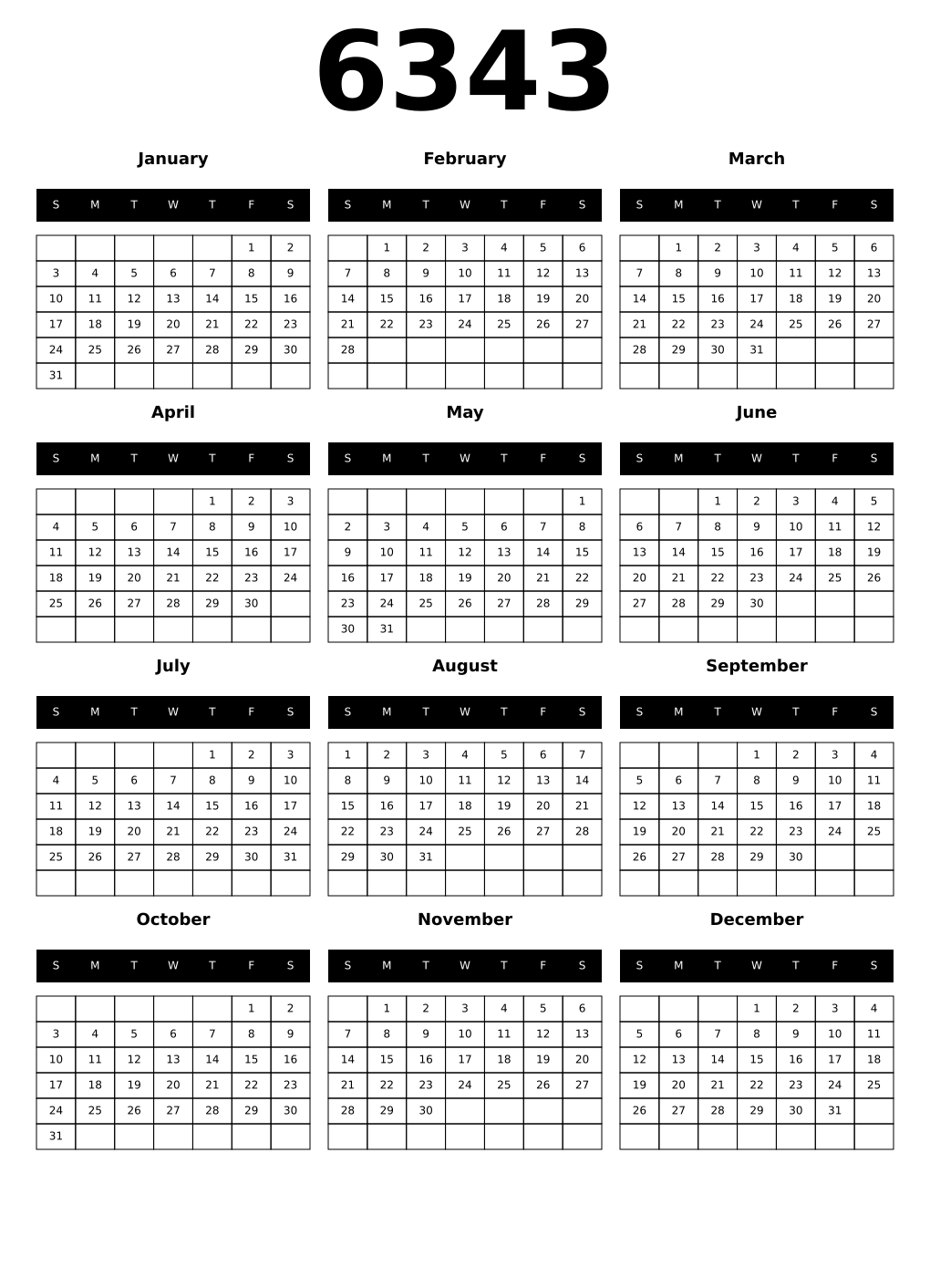 Printable 6343 Calendars