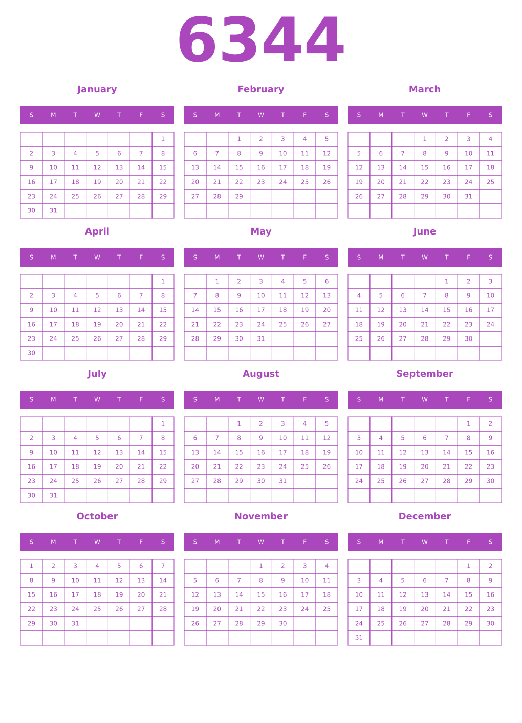 Printable 6344 Calendars