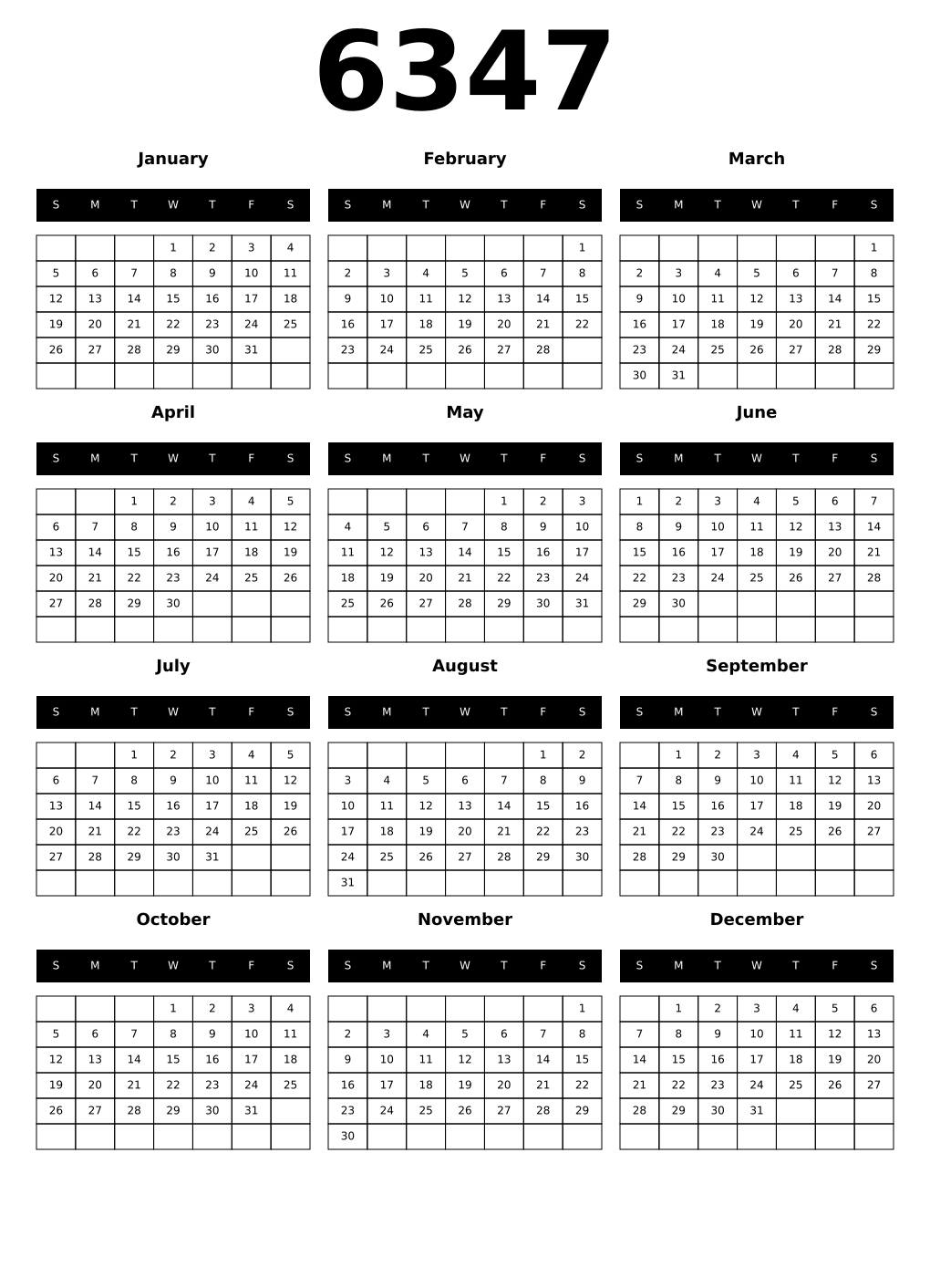 Printable 6347 Calendars