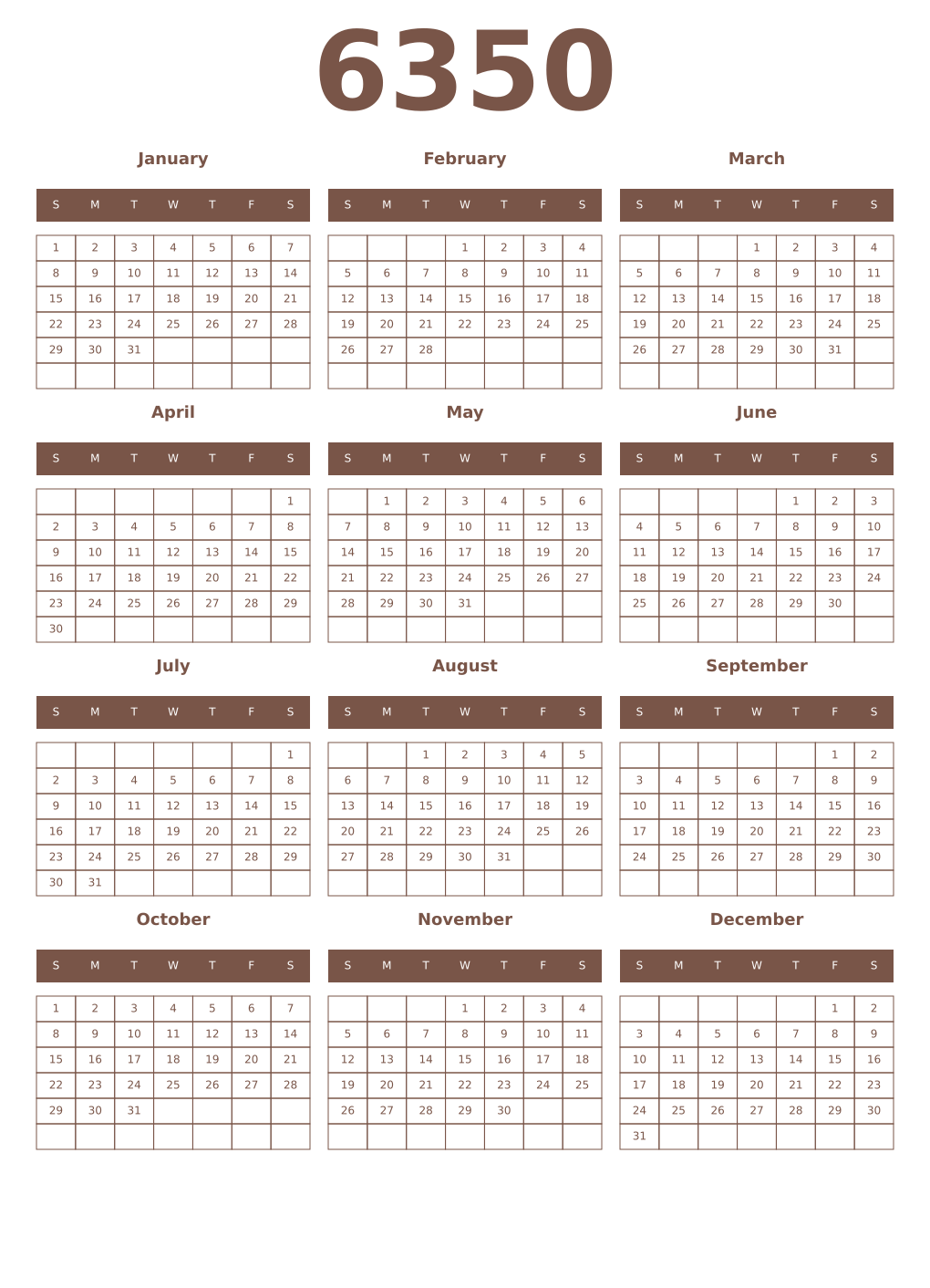 Printable 6350 Year Calendars coffe