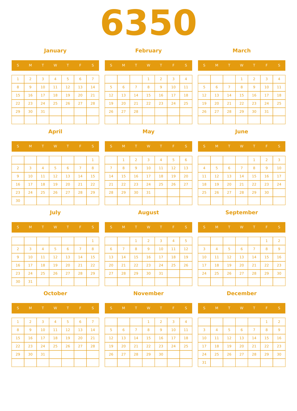 Printable 6350 Year Calendars gamboge