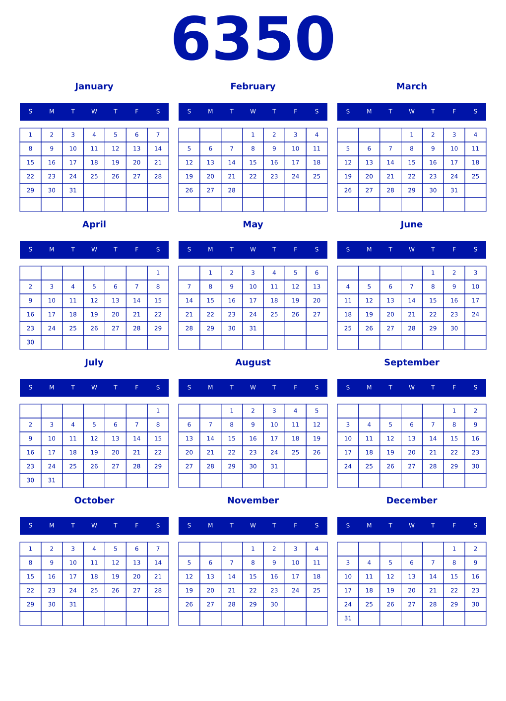 Printable 6350 Year Calendars zaffre