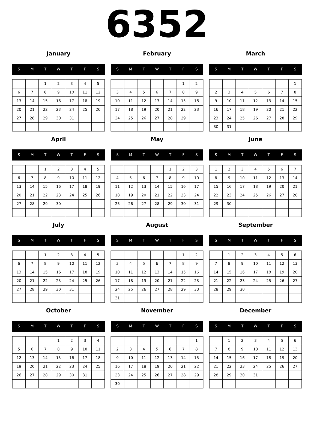 Printable 6352 Calendars