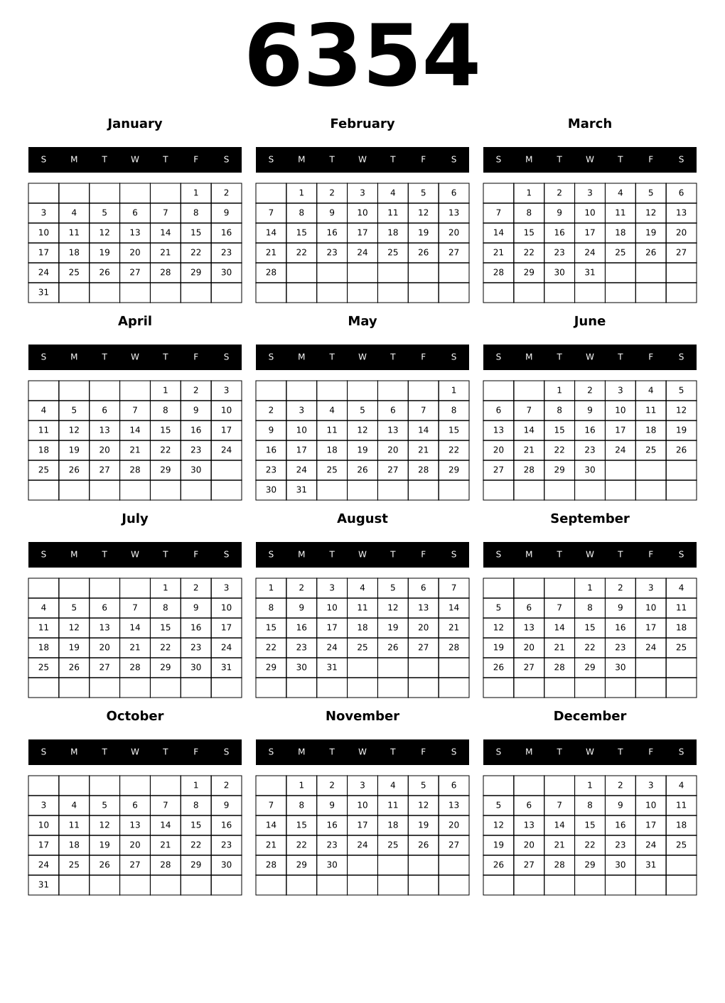 Printable 6354 Calendars