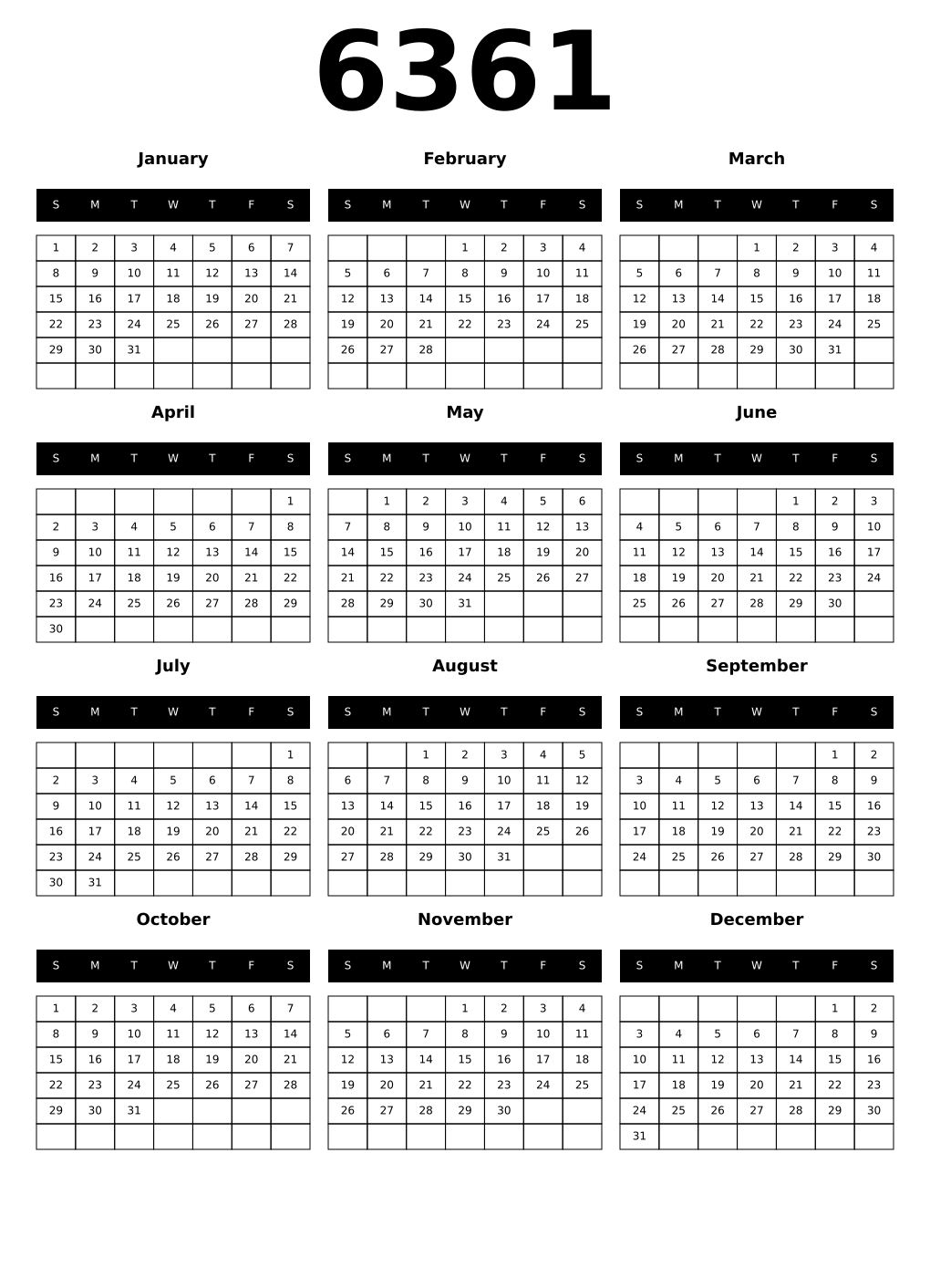 Printable 6361 Calendars