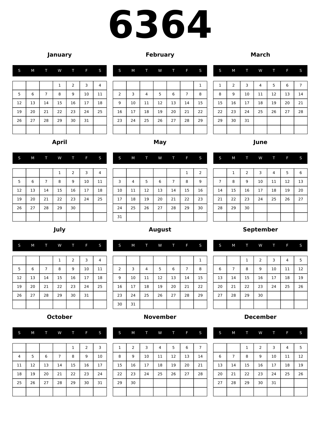 Printable 6364 Calendars