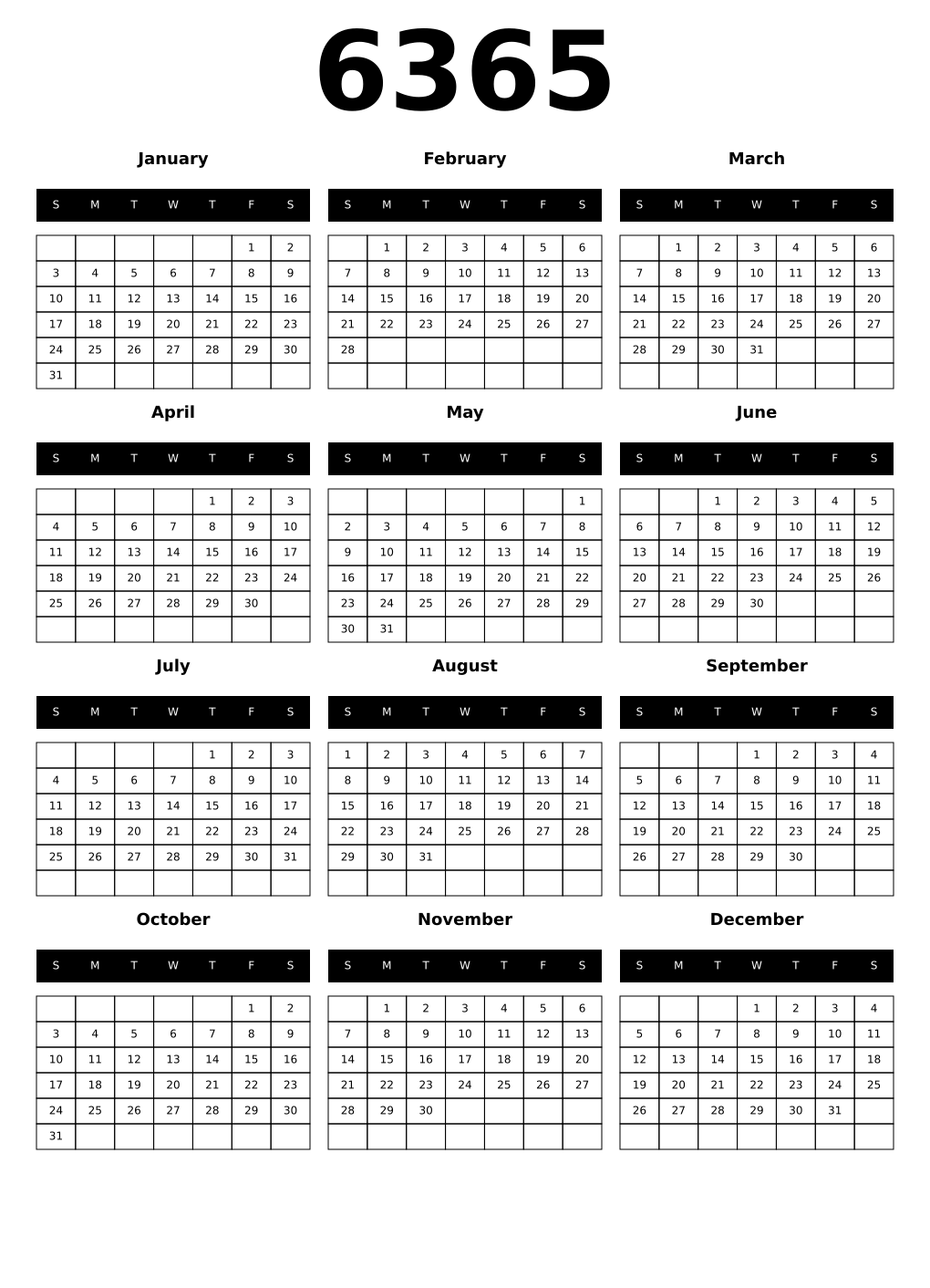 Printable 6365 Calendars