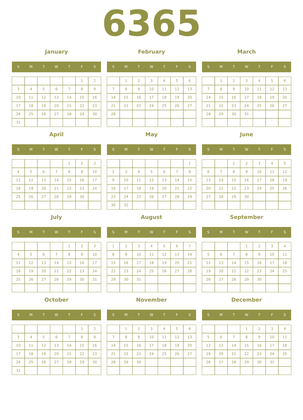 Printable 6365 Year Calendars eburnean