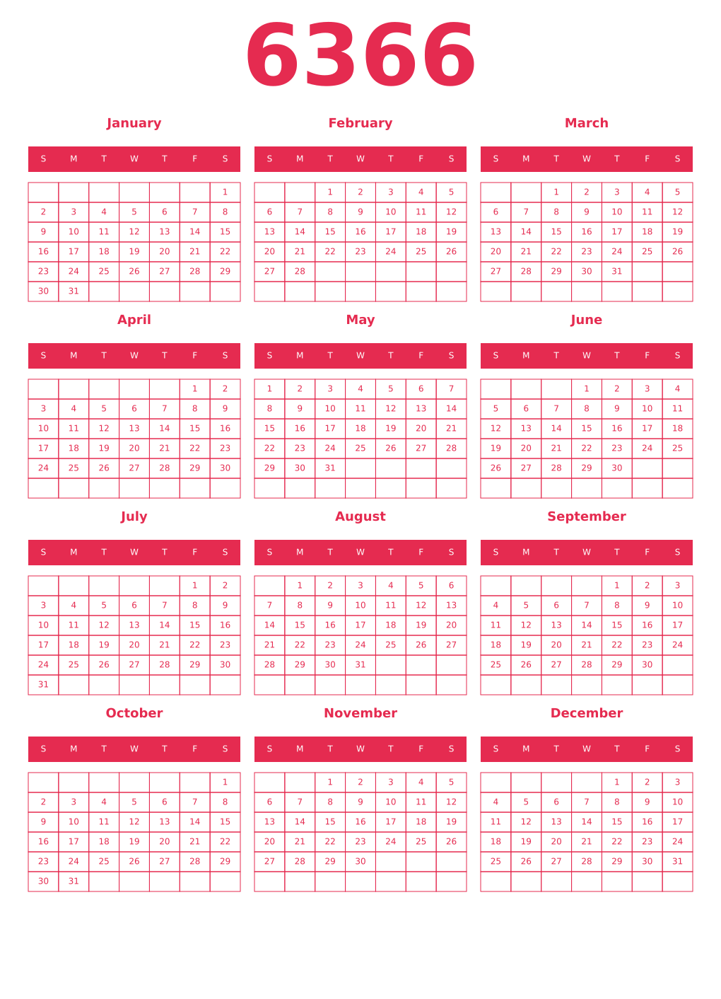 Printable 6366 Year Calendars amaranth