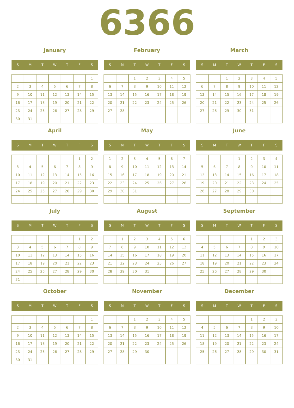 Printable 6366 Year Calendars eburnean