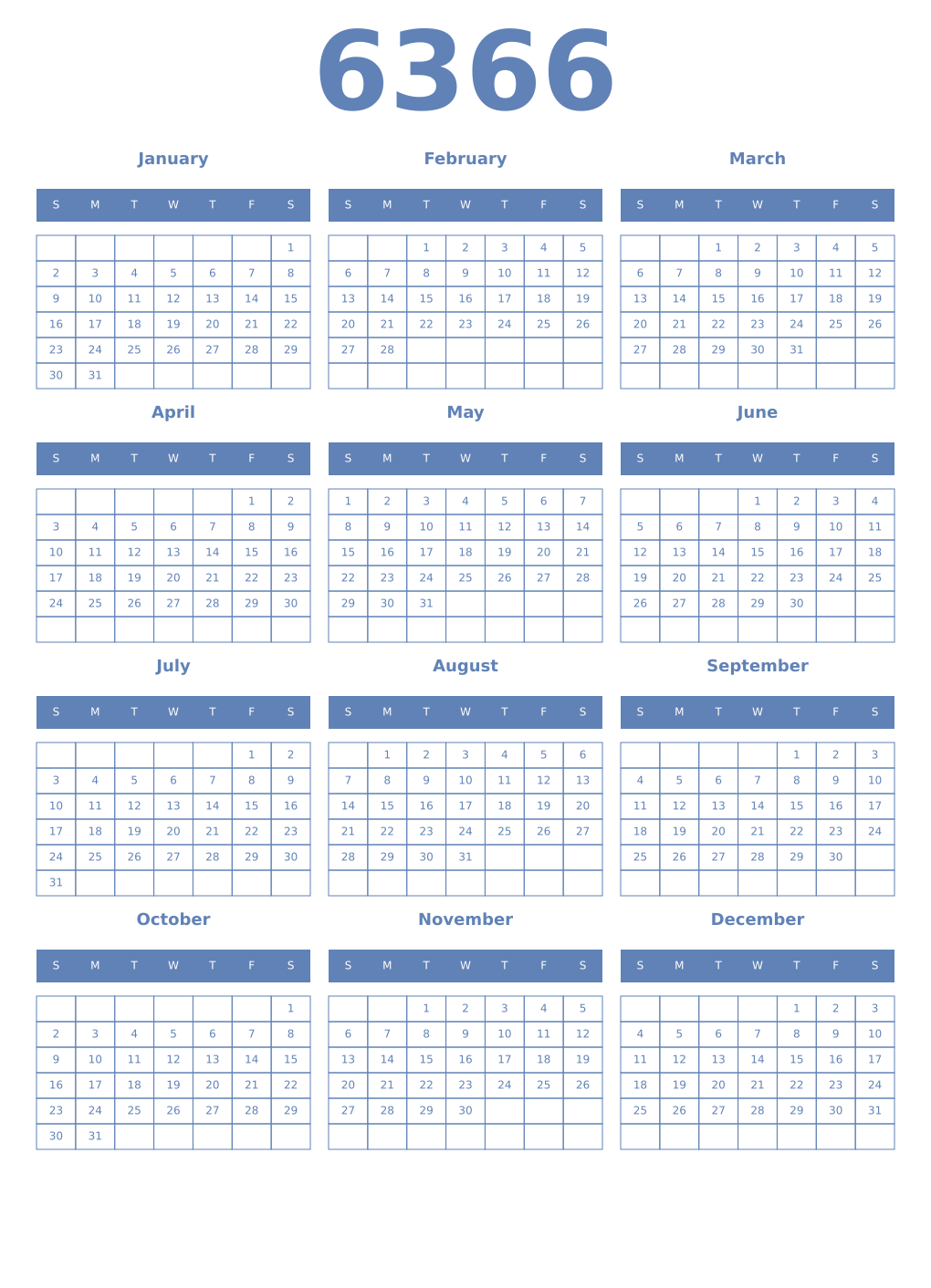 Printable 6366 Year Calendars glaucous