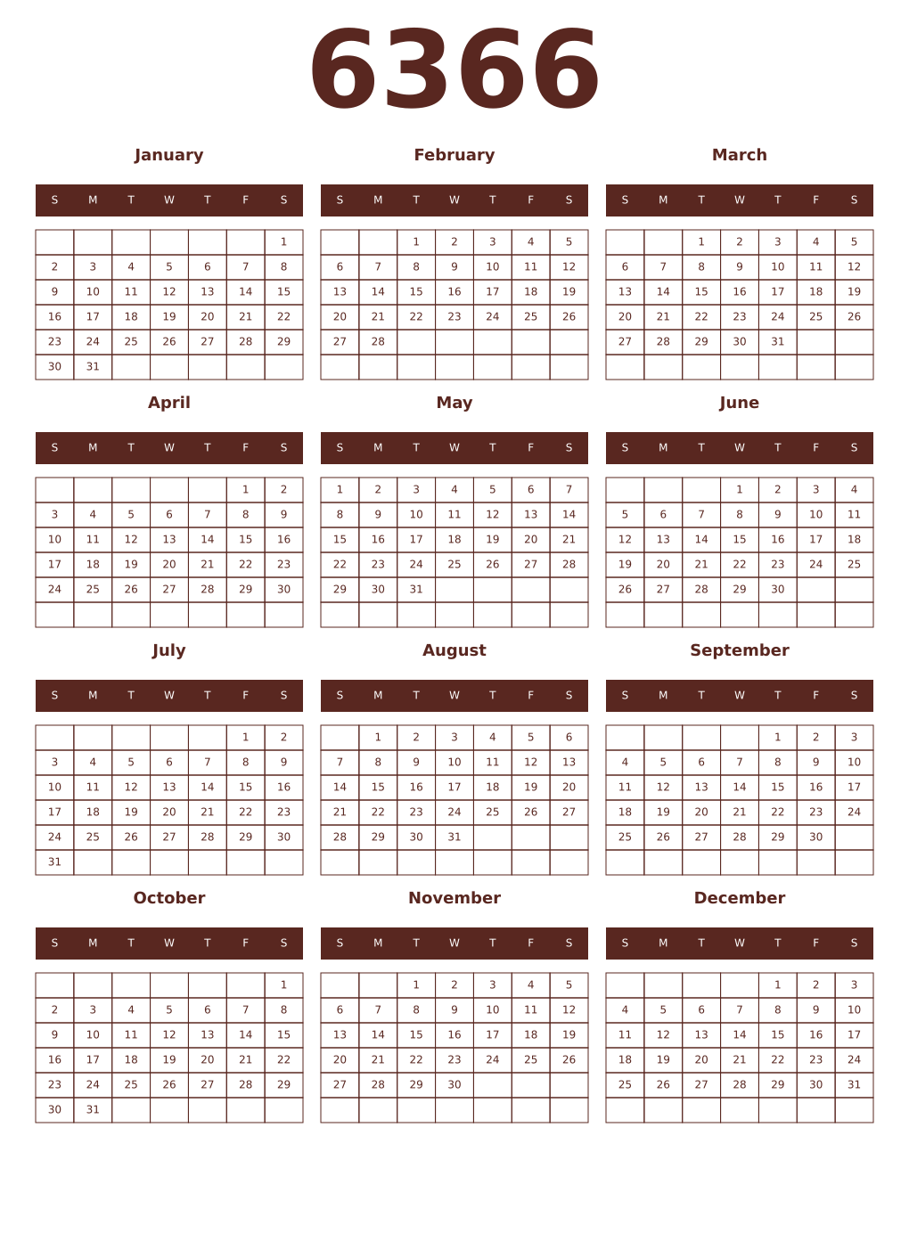 Printable 6366 Year Calendars mortuum
