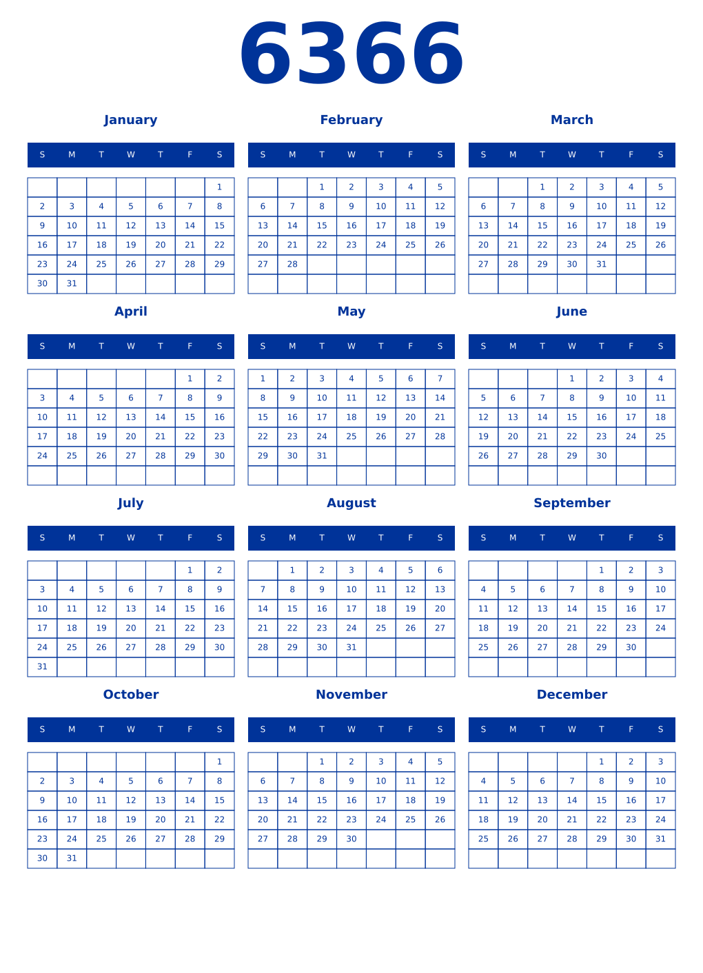 Printable 6366 Year Calendars smalt